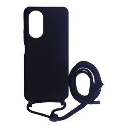 Capa de Silicone com Cordão para  Oppo A58 4g Preto